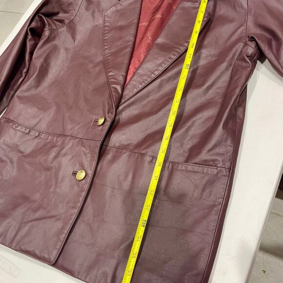 VTG ETIENNE AIGNER COAT BLAZER LEATHER MAROON SZ S OVERSIZED DARK ACADEMIA - Picture 4 of 16